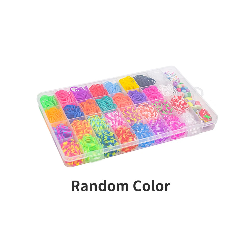 1400PCS Colorful Loom Bands Set DIY Rainbow Bracelet Making Kit Creative Elastic Bands for Weaving Toys For Girls Birthday Gifts
