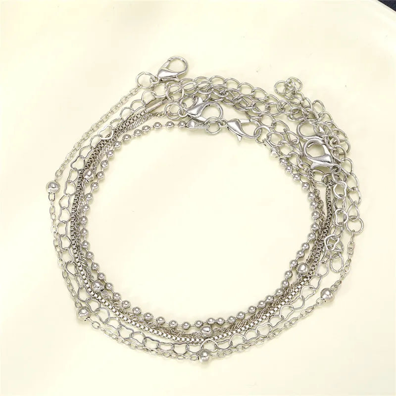 YOBEST 2024 New Heart Beads Chain Bracelets for Women, Silver Color Trendy Geometric Bracelets Set, Party Jewelry Accessories