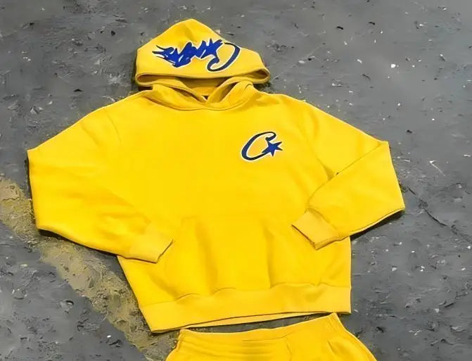 Y2K Unisex White Hoodie and Jogger Set, Casual Sportswear, Comfortable Sweatshirt and Pants, Trendy Outfit for Men and Women