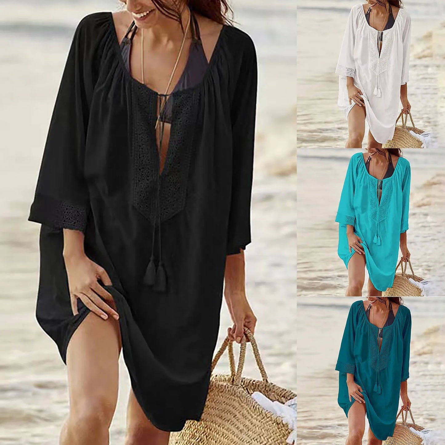 Vacation Robe Beach Bikini Dress Sunscreen Clothing Swimsuit Woven Loose Fitting Female Swimsuit Loose Solid Cover Ups For Women