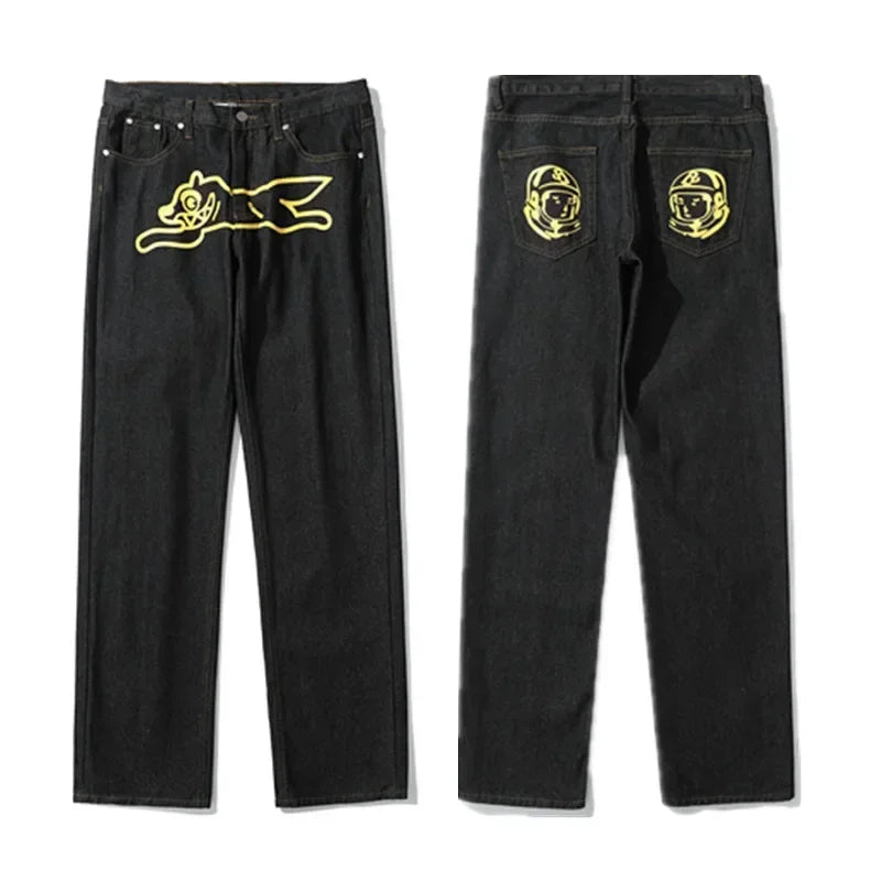 2024 Cyber Y2K Fashion Flying Dog Printed Baggy New Jeans Pants For Men Designer Clothes Luxury Kanye Straight Cowboy Trousers