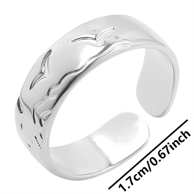 Wholesale 6pcs Steel Color Rings Hug Snake Love Star Moon Shell Leaf Shaped Rings Stainless Steel Women Jewelry Charms No Fade