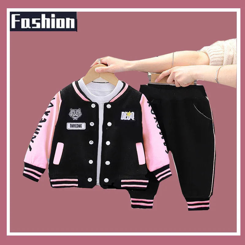 2024 Boys Girls Baseball Clothing Sets Kids Casual Sports Outfits Coat Pant 2Pcs Spring Autumn New Thin Baby Tracksuit Suit 1-4Y