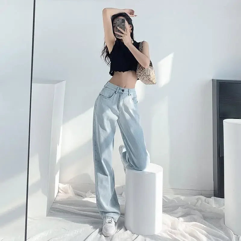Womens Jeans Wide Leg Loosefit Denim Pants for Women Light Blue Trousers 90s Size X Larg Hippie Clothes Streetwear Original Xxl