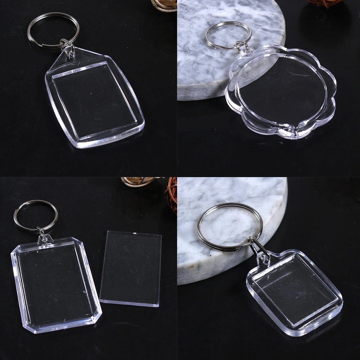 1PC Acrylic Photo Frame Keychain Photo Insert Keyrings Transparent Blank Rectangle Square For Double-Sided Photos DIY Supplies