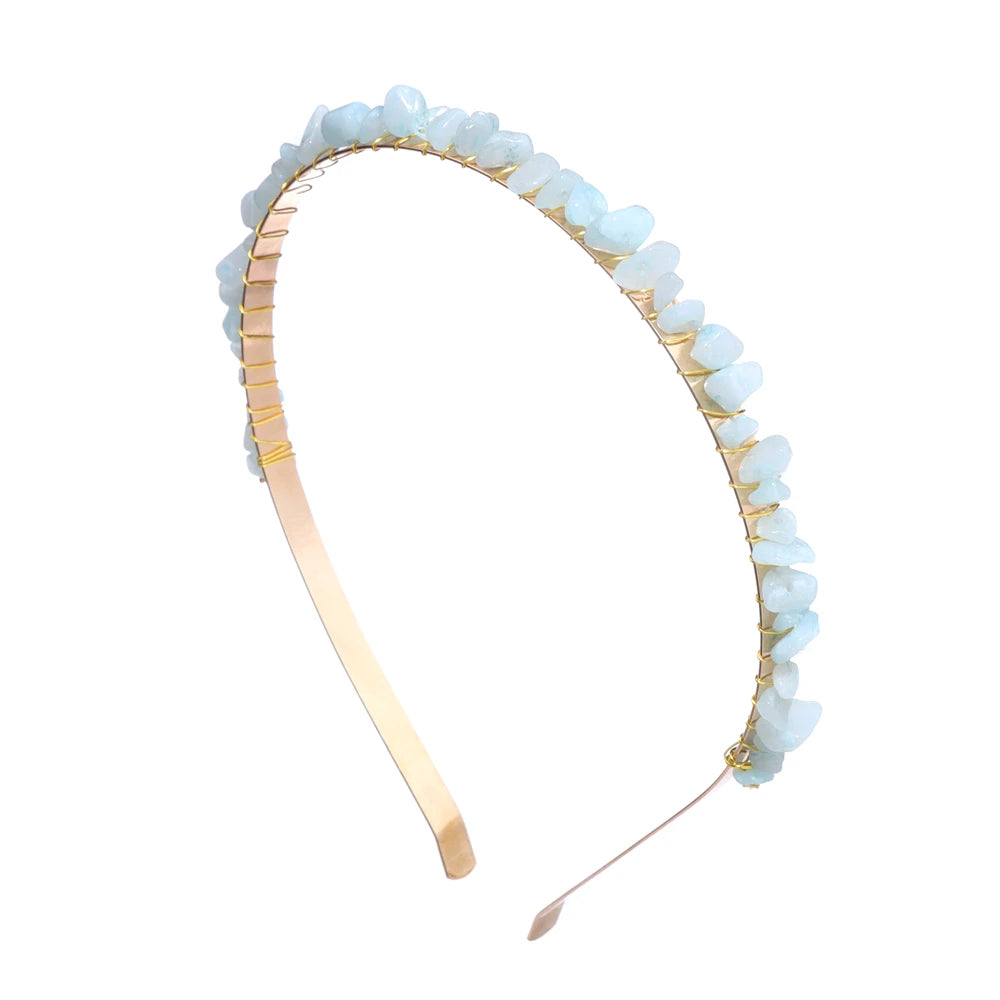 Colorful Natural Stone Aquamarine Crystal Gravels Chips HairBand Women Girl Healing Headwear Hair Accessories Handmade Jewelry