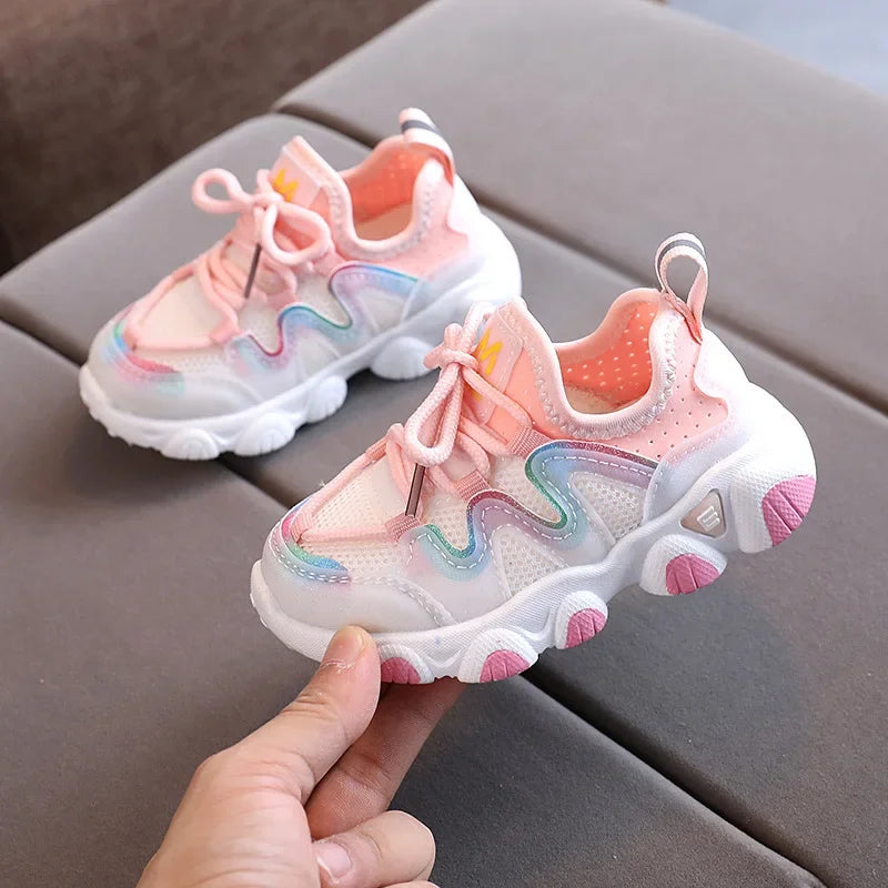 2024 Breathable Toddler Boy Sneakers Stretch Fabric Fashionable Baby Running Shoes Pink School Girl Sports Shoes Sneakers D07083