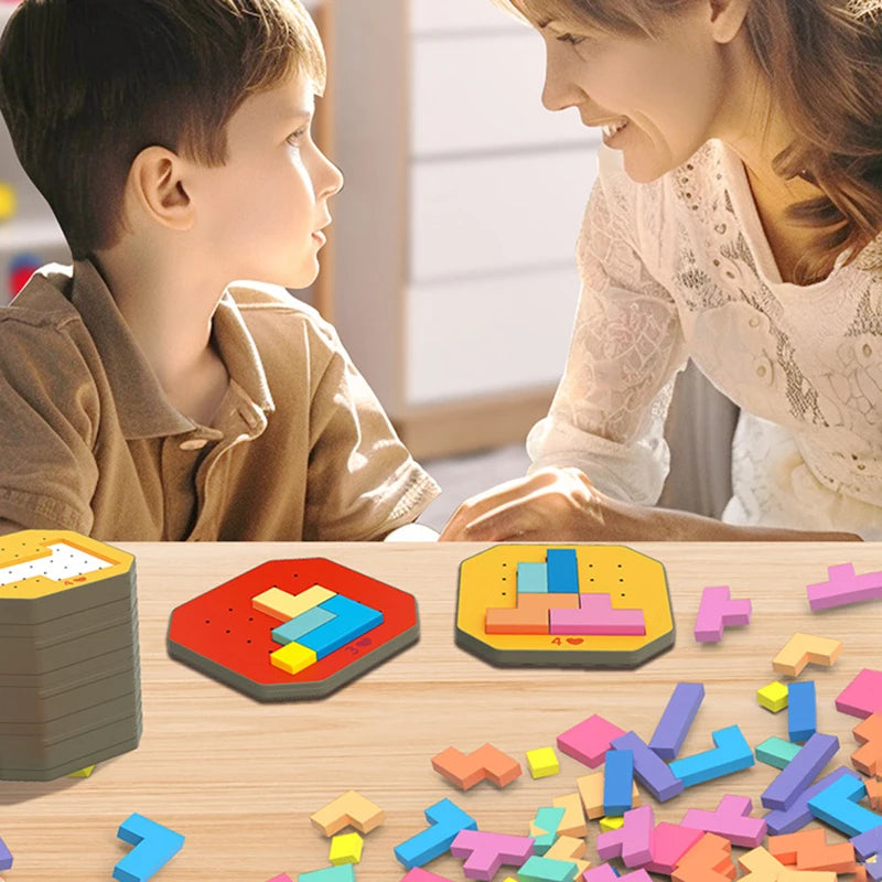 Children Tangram Jigsaw Puzzle Toy Geometry Colorful Logical Thinking Game Montessori Education Math Toy For Kids Brain Training