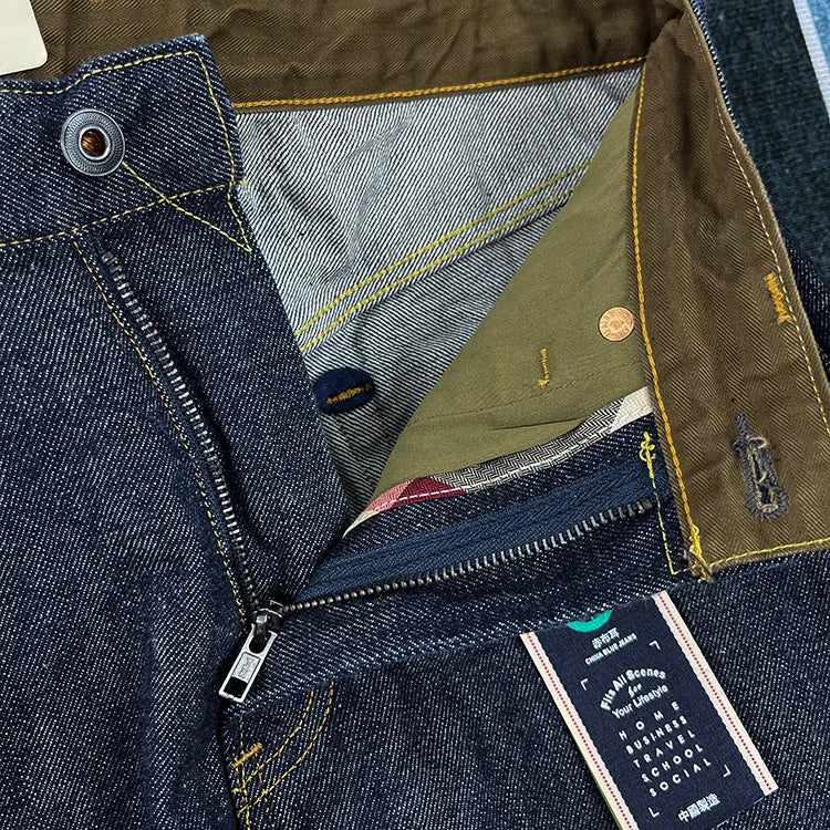 16oz High Quality Pink Selvadge Denim Jeans for Men Cotton Washed Pants Raw Blue American Vintage Hard Thick Straight Trousers