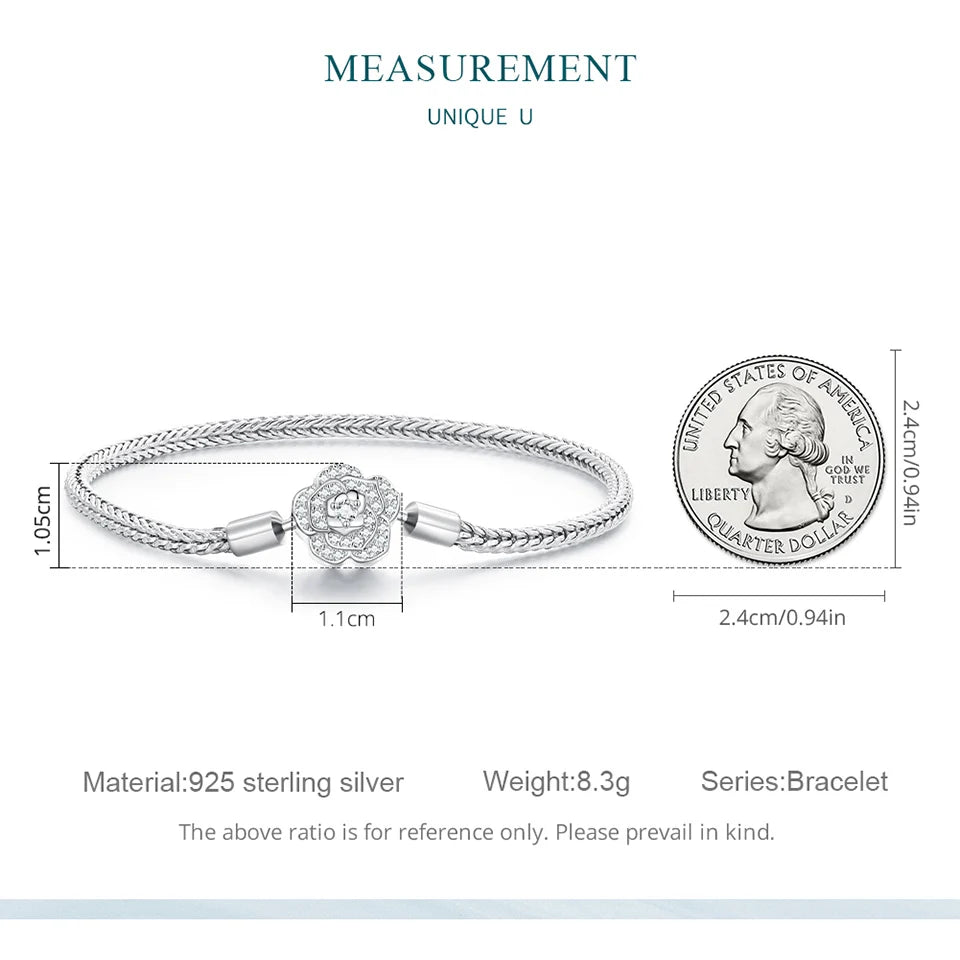 WOSTU 925 Sterling Silver Rose Flower Shiny CZ Basic Snake Chain Bracelets Charm Women Hand Wrist Bangle DIY Jewelry Making Gift