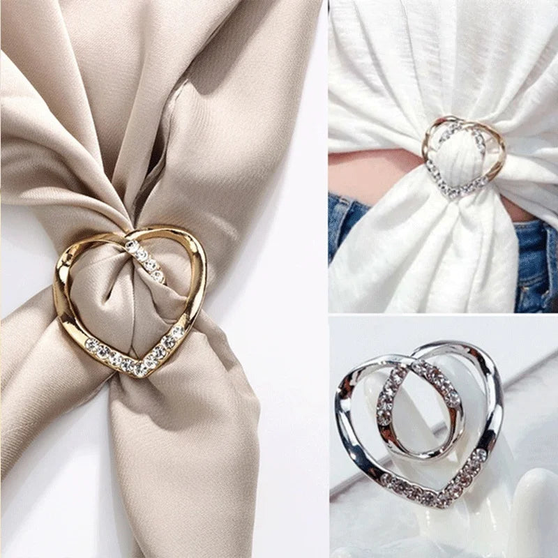 Adjustable Knot Scarf Buckle Pin - Decorative Crystal Silk Brooch Clip for T-Shirts Blouses Shawls Women's Fashion Accessories