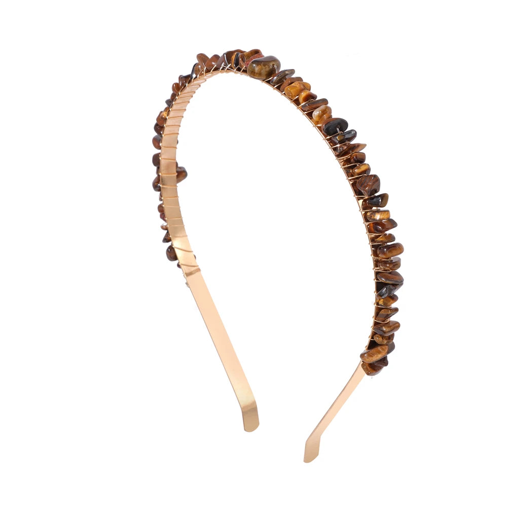 Colorful Natural Stone Aquamarine Crystal Gravels Chips HairBand Women Girl Healing Headwear Hair Accessories Handmade Jewelry