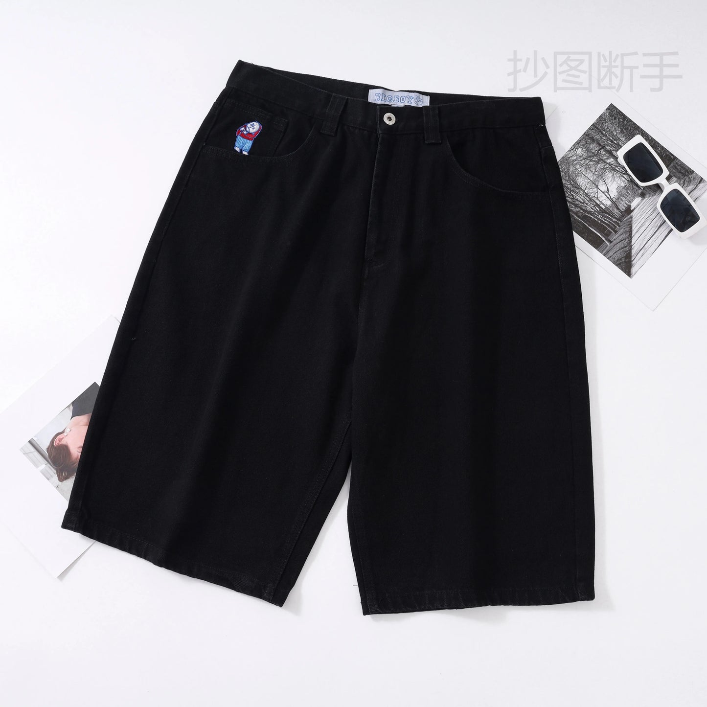 Y2K Big boy Short for Men Streetwear Baggy Jeans Embroidery Denim Leisure Short Mujer Hot Traf Men shorts jean Skate jeans men