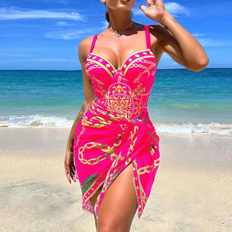 2024 New 2 Piece Women Bikini Set Push Up Floral Printed Bikinis Strappy Bandage Swimwear Brazilian Biquini Bathing Suit