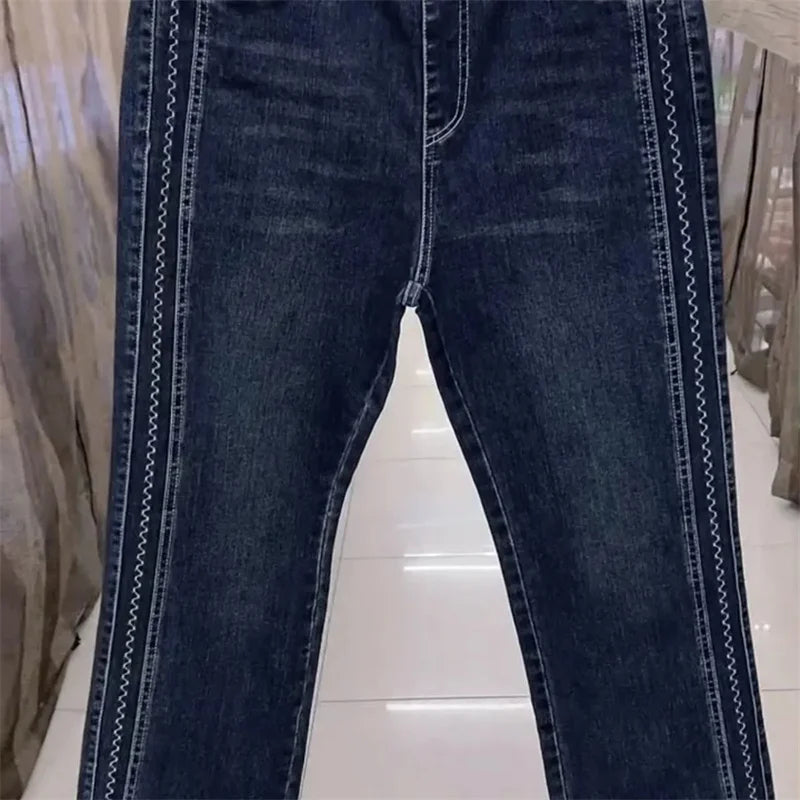 2025 New Autumn Korean Jeans Women's Elastic High Waist Jeans Fashion Wild Women Stretch Pants Wome Denim Pants Lady Trousers