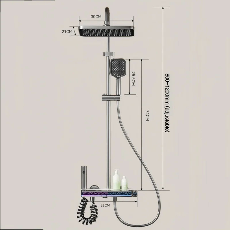 Piano Key Shower System Bathroom Shower Set Bathtub Hot And Cold Shower Faucet LED Light Digital Brass Faucet Shower Set