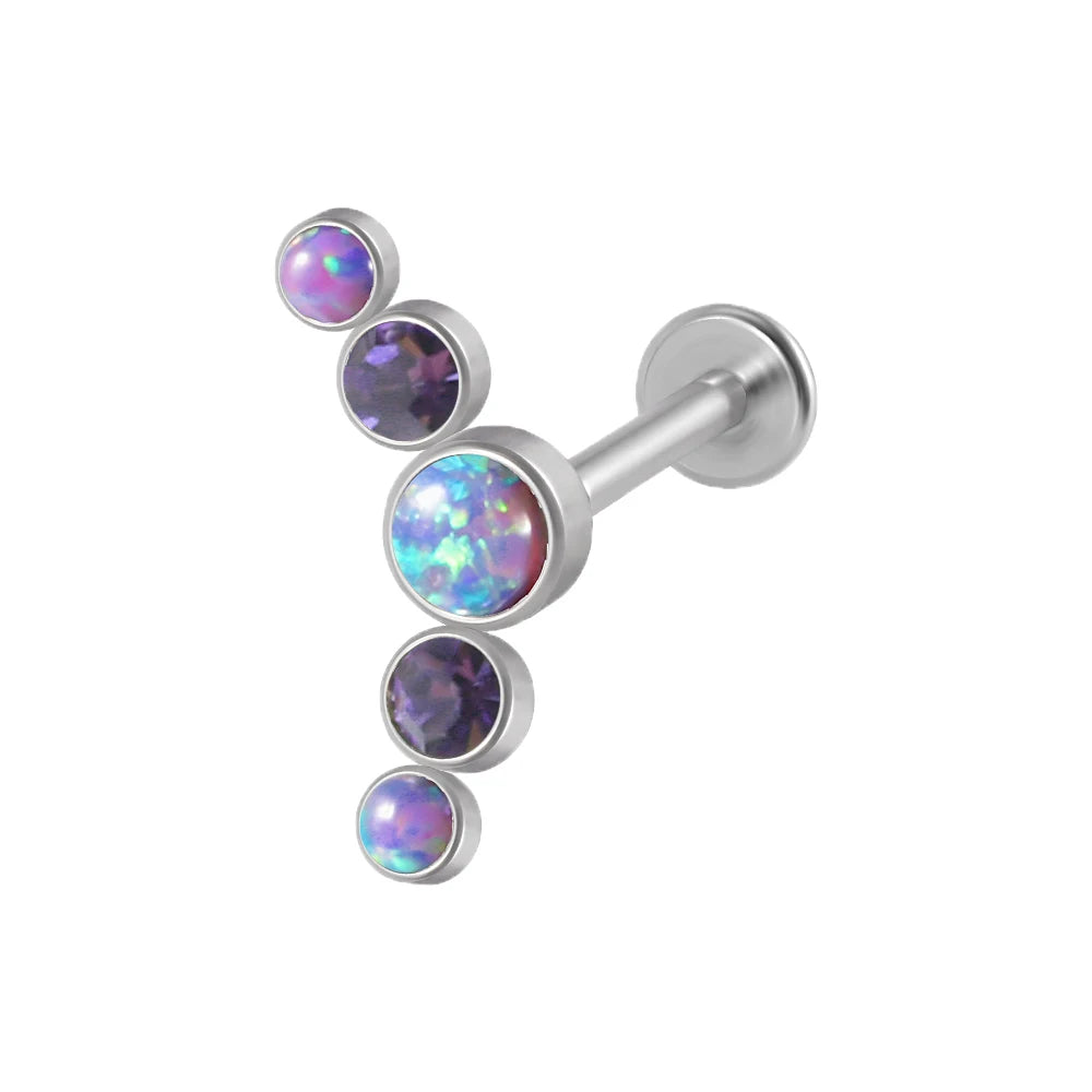 1PC Surgical Steel Internal Thread Labret Lip Ring Opal&Zircon Cluster Curved Ear Cartilage Tragus Helix Daith Piercing Jewelry