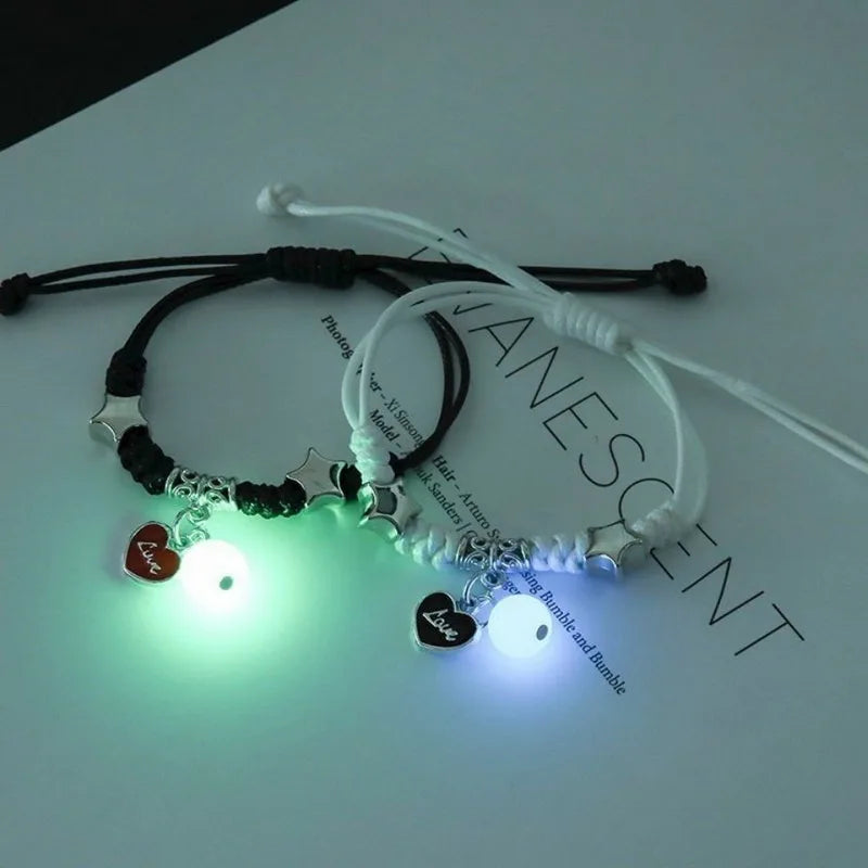 2 Pcs Luminous Moon Star Bracelet Pair Of Adjustable Braided Rope Matching Friend Bracelet For Men Women Couples Gift Jewelry
