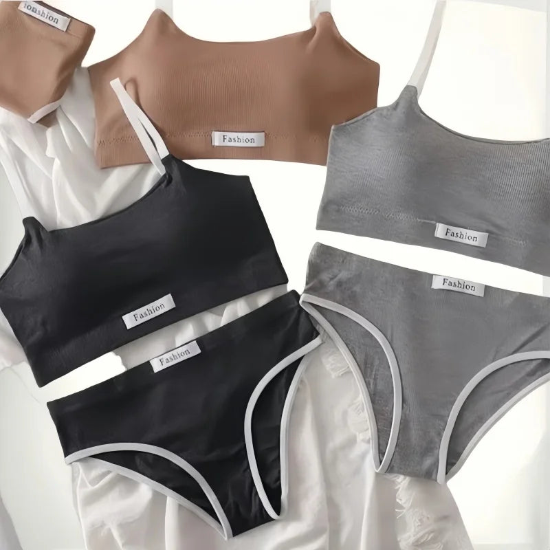 Women Seamless Bras Set Low Waist Panties 3/4 Cup Wireless Bra Sexy Lingerie Set Female Comfort Sports Underwear Set