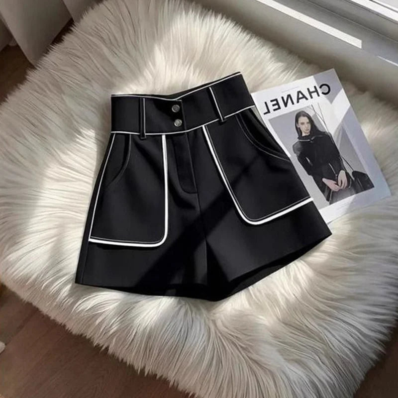 Ladies Fashion Loose Patchwork High Waist Shorts Women 2025 Spring Summer New Temperament Trend Black Trousers Female Thin Pants