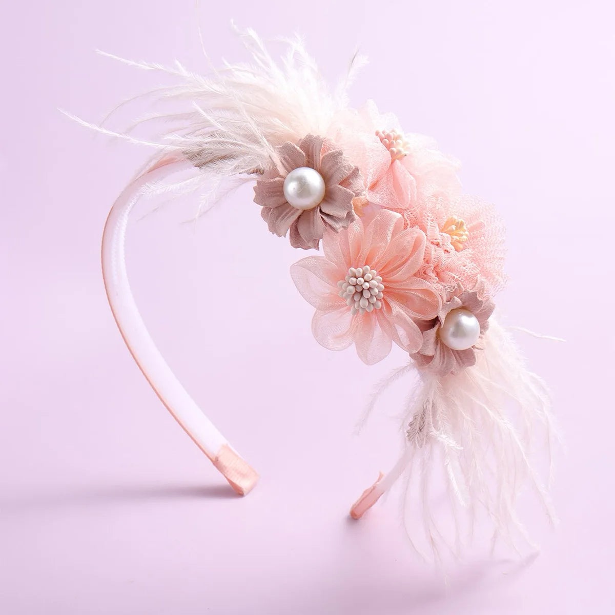 Advanced Handmade Flower Girls Headbands Cute Pearl Feather Wedding Crown Princess Dance Party Headwear Fashion Hoop Accessories