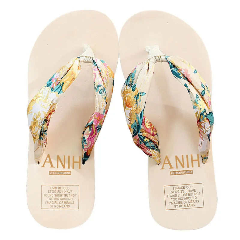 Women's Summer Fashion EVA Slipper Bohemian Satin Ribbon Female Flip Flop 2023 Bronzing Beach Simple Leisure Women Shoes