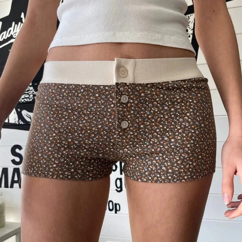 00s Cottage Cute Button Shorts Y2k Aesthetic Elastic Waist Pajama Pants Comfy Soft Sleep Bottoms Teen Girl Women Retro Shorts
