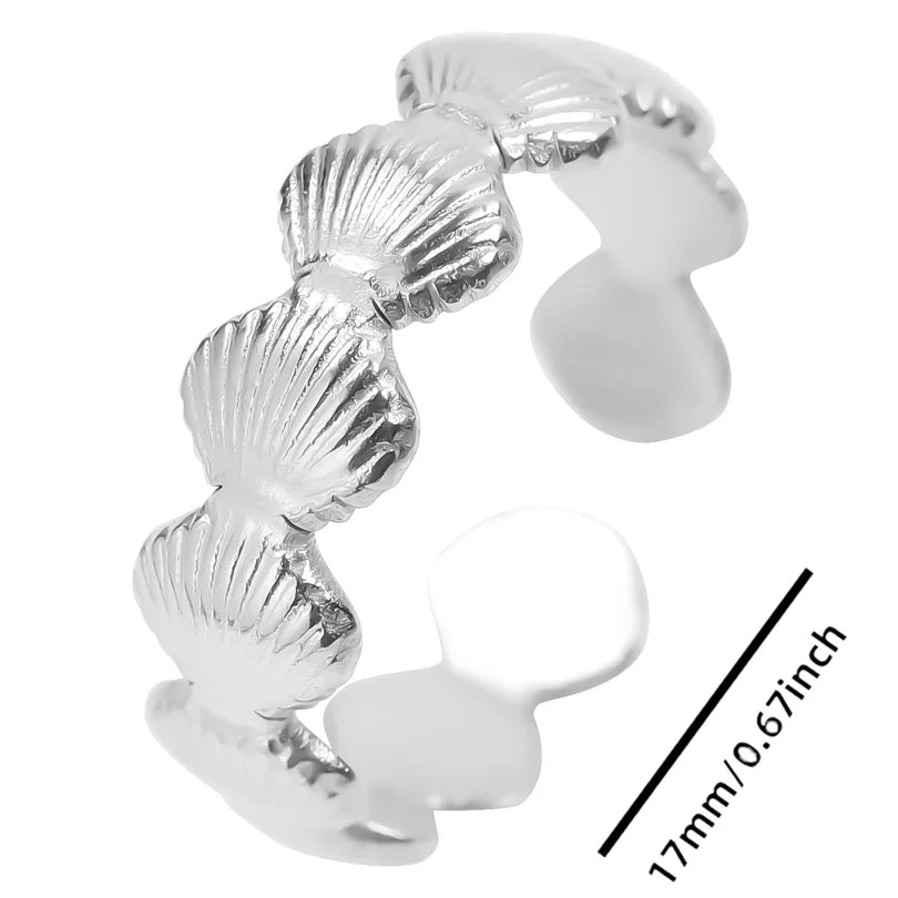Wholesale 6pcs Steel Color Rings Hug Snake Love Star Moon Shell Leaf Shaped Rings Stainless Steel Women Jewelry Charms No Fade