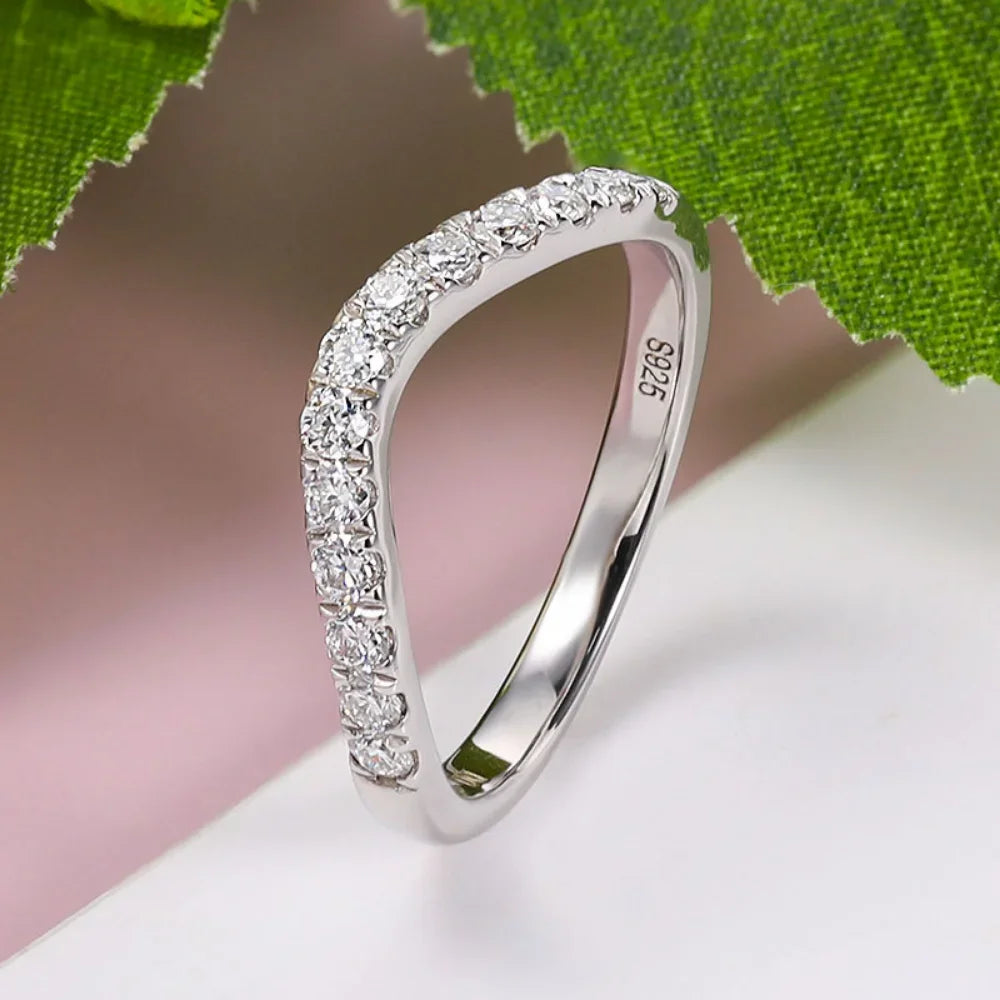 Moissanite Ring for Woman Curve Wedding Band 925 Sterling Silver D VVS1 0.39ct Lab Diamond Couple Promise Ring Fine Jewelry Gift