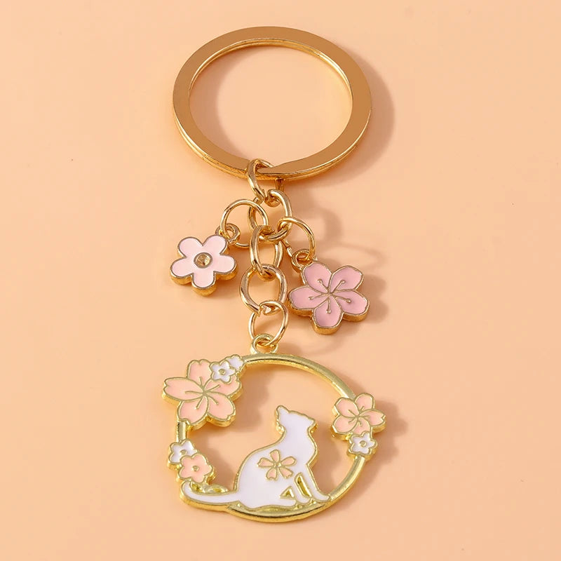 Cute Enamel Bee Keychain Flower Key Rings Pendants for Car Key Holder Women Girls Handbag Accessories Handmade Jewelry Gift