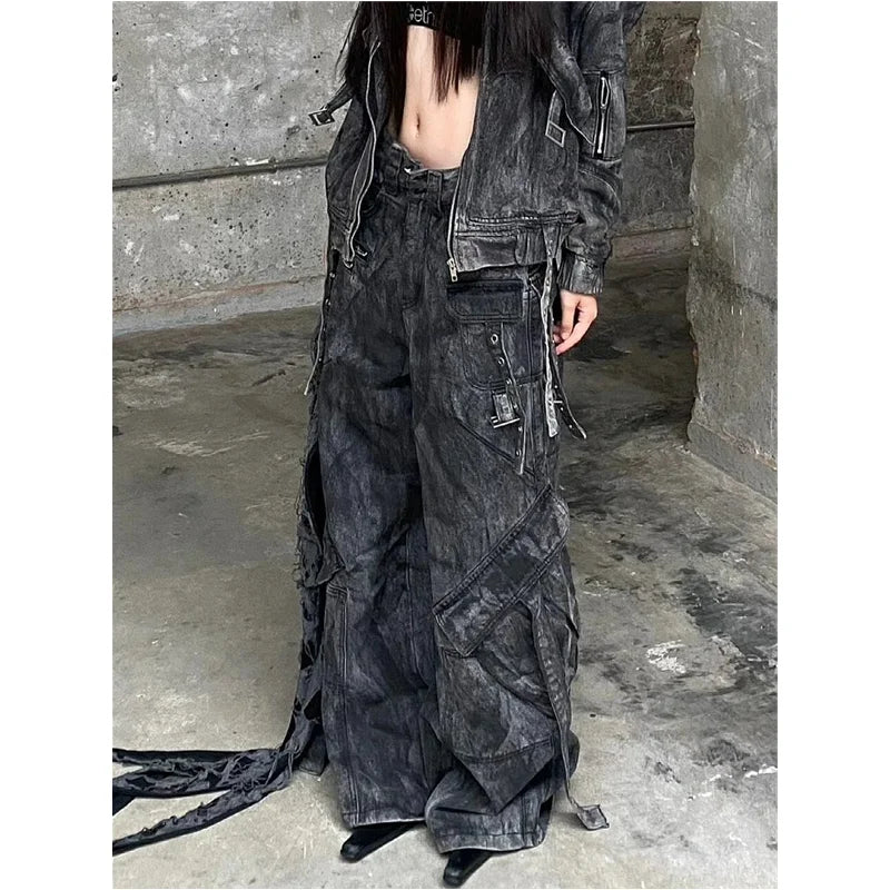 Black Jeans Women American Style Y2K 90S Vintage High Waisted Jean Straight Trouser Streetwear Casual Loose Wide Leg Denim Pants