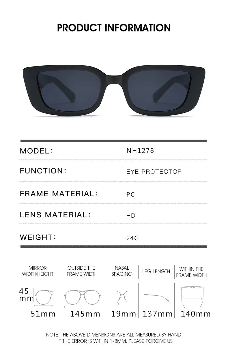 Retro Rectangle Sunglasses Women Brand Designer Vintage Small Frame Luxury V Sun Glasses Ladies Classic Black Square