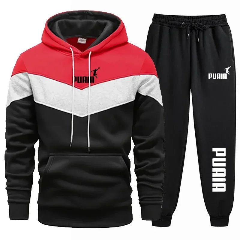 2024 Fall Winter Fleece Thick Warm Men's Tracksuit Hoodies + Pants 2Pcs Sets Suit Sportswear Trend Fashion Hip Hop Men Clothing