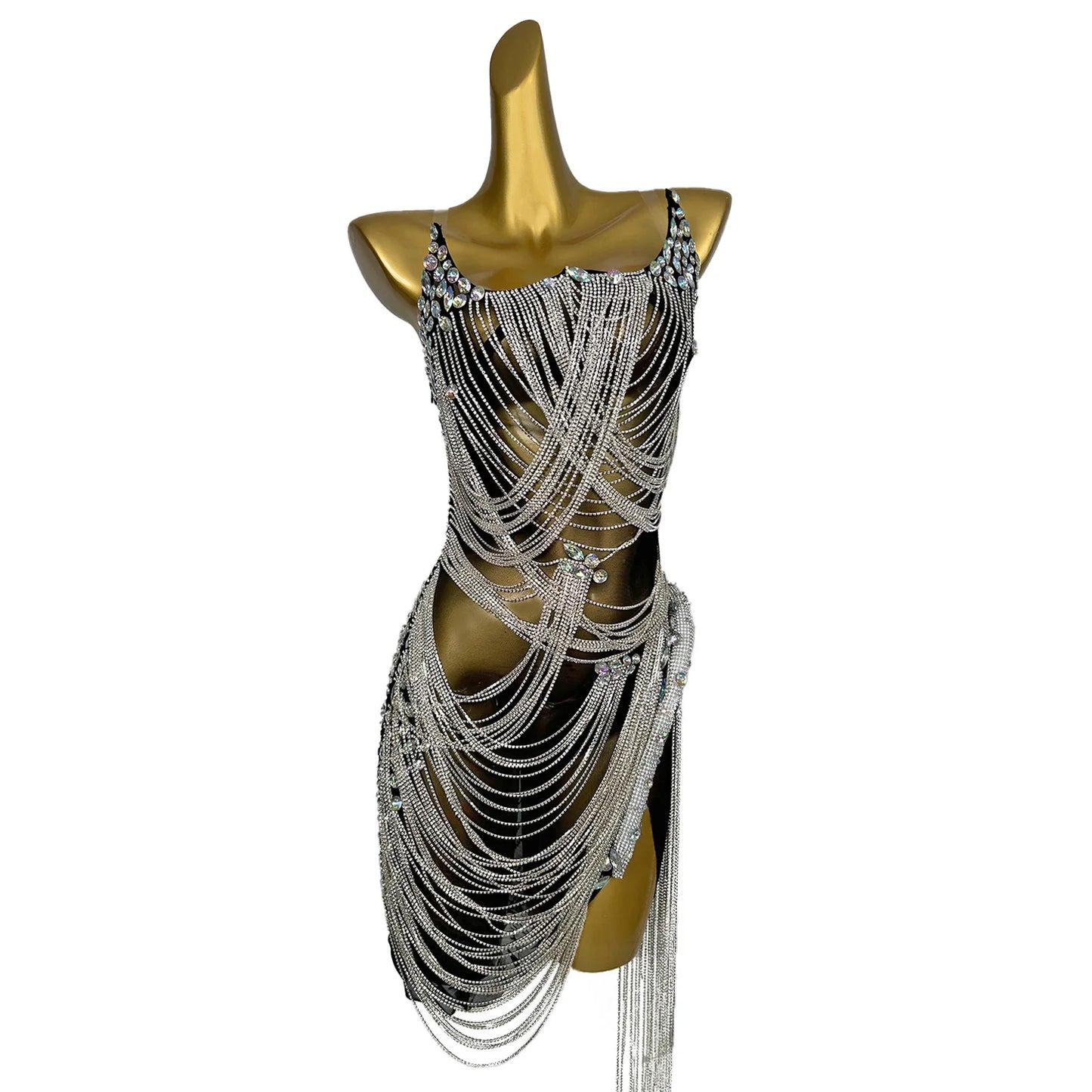 Bling Bling Diamond Fringe Dress Sexy Spaghetti Straps Birthday Party Dress Robe De Soiree Summer Night Out Club Costume Luoli