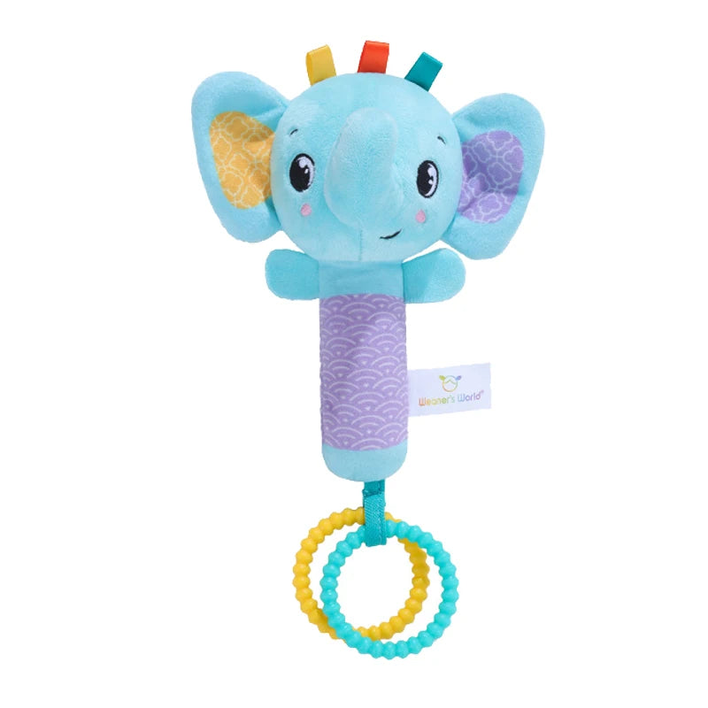 Baby Rattles Soft Hand Crank Toys Cartoon Animal with BB Call Voice Plush Toys Squeaky Sensory Travel Accessories for Toddler