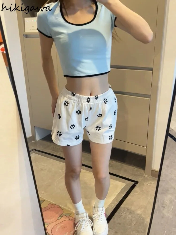 Cute Print Pantalones Cortos De Mujer Fashion Summer Shorts for Women 2025 New Bottons Elastic Waist Casual Y2k Wide Leg Pants