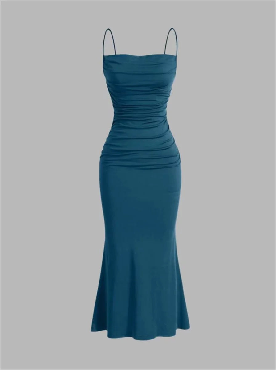 Women's Bodycon Party Dresses Maxi Spaghetti Strap Elegant Slim Sleeveless Evening Wedding Multi-Color Summer Milkmaid Dresses