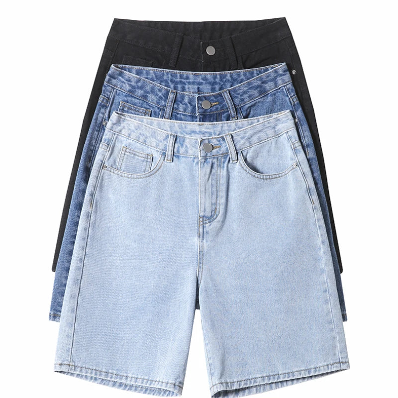 2024 Summer New Women Shorts Jeans Baggy Straight Vintage Streetwear Jeans Shorts Women Clothing Blue Black Y2K