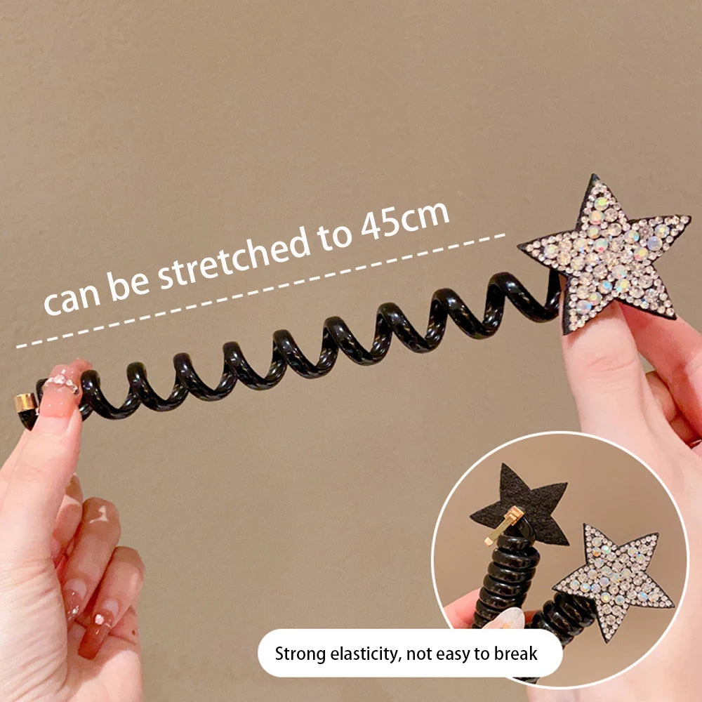 Cwllrn 1PC Rhinestone Star Hair Tie Ponytail High Elastic Durable Scrunchies Hair Bands For Girl Korean Hair Ropes Bands