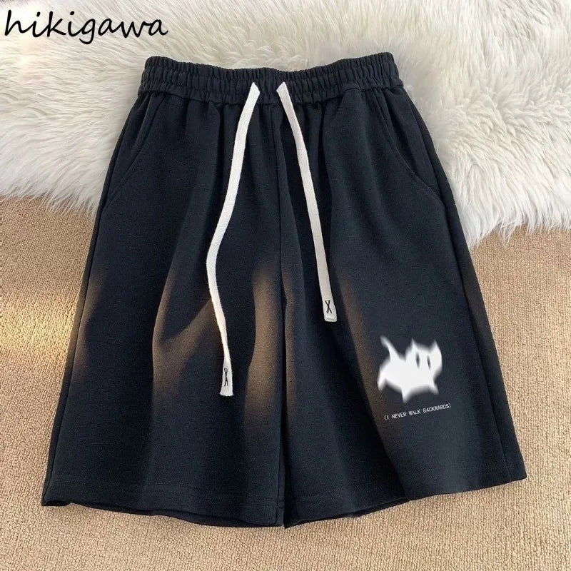 Women Clothing Pantalones Cortos De Mujer Summer Casual Shorts Streetwear BF Print Fashion Y2k Wide Leg Pants 2025 New Bottoms