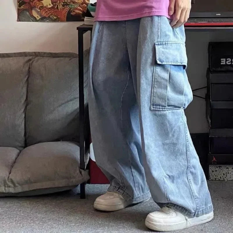 2024 New Black Baggy Jeans Men Oversize Korean Fashion Cargo Wide Denim Pants Streetwear Y2k Pants Male Sweatpants