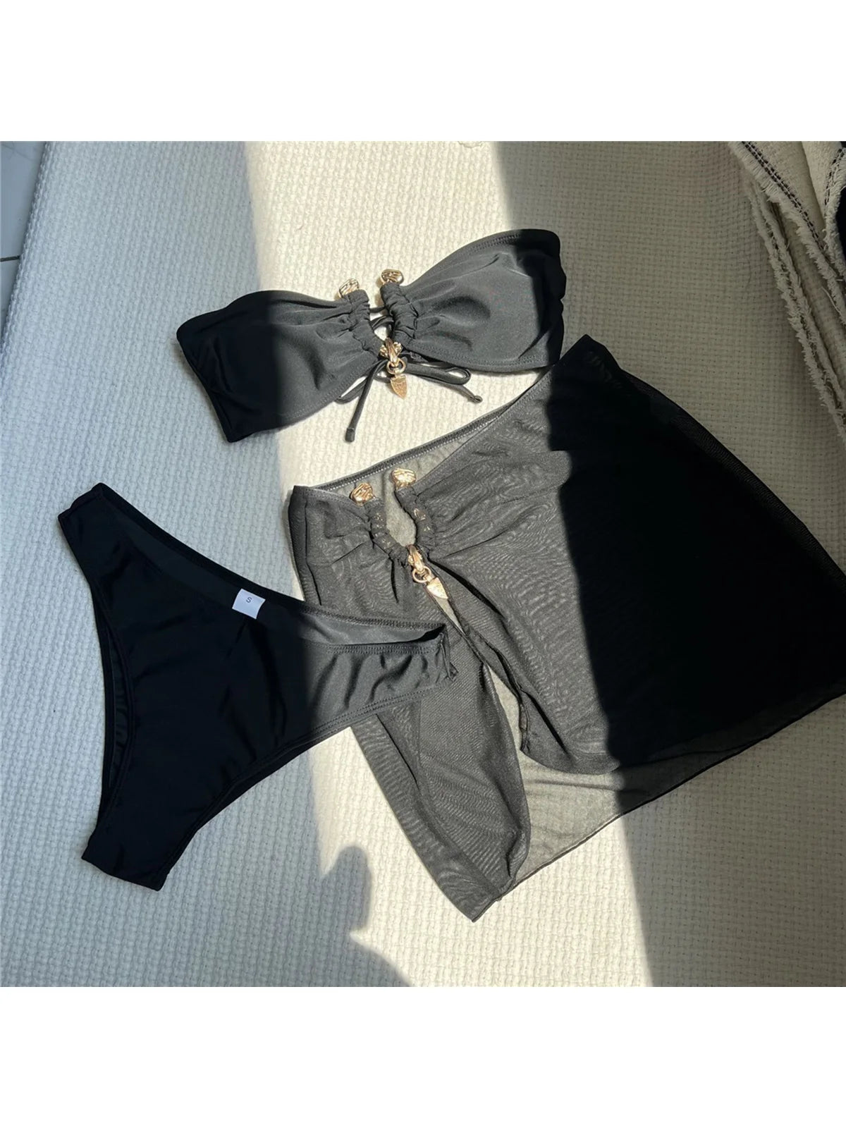 Sexy Bandeau Metal Ring With Skirt Bikini Women Swimwear Female Swimsuit Three-pieces Bikini set Bather Bathing Suit Swim K5790