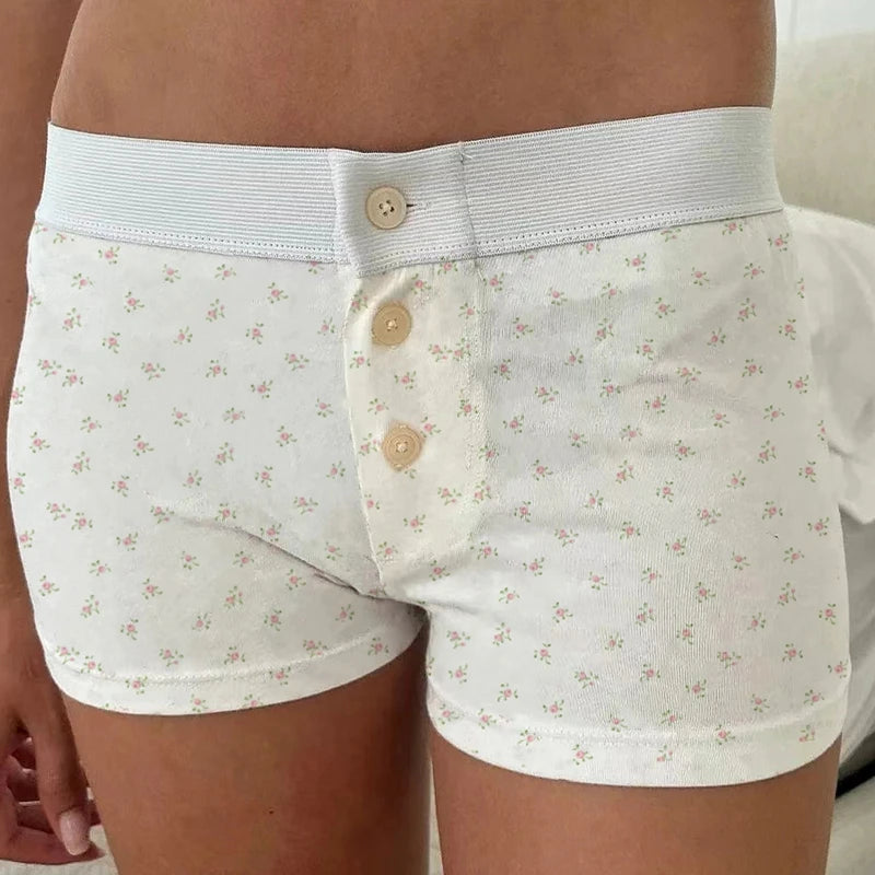 00s Cottage Cute Button Shorts Y2k Aesthetic Elastic Waist Pajama Pants Comfy Soft Sleep Bottoms Teen Girl Women Retro Shorts