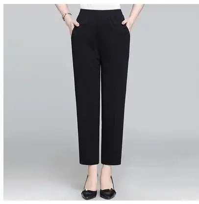 Middle Aged and Old Women Spring Summer Pant Thin Elastic Waist Loose Cotton Mother Long Casual Trousers Plus Size M-3XL