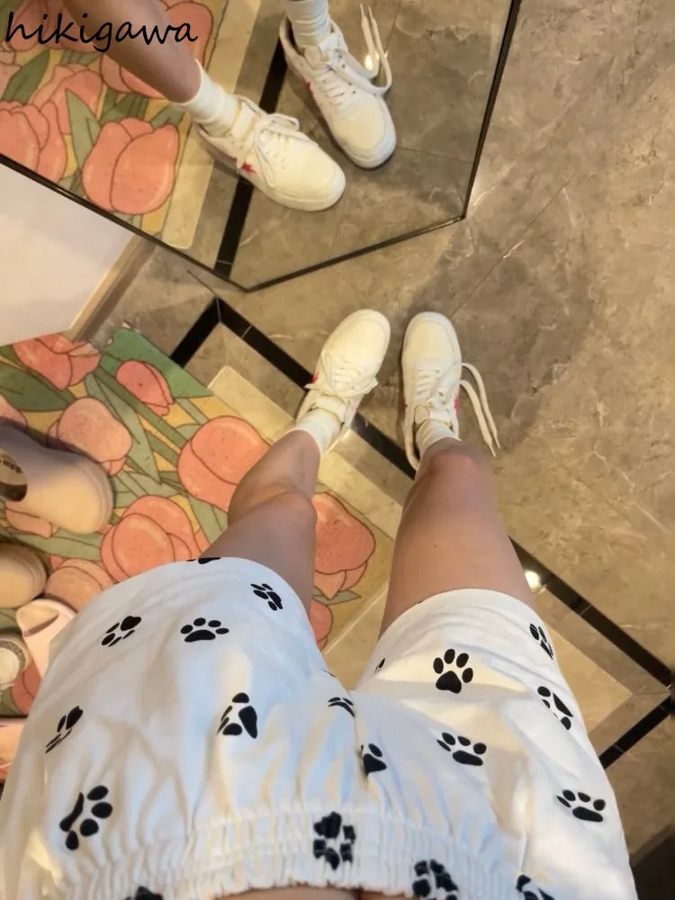 Cute Print Pantalones Cortos De Mujer Fashion Summer Shorts for Women 2025 New Bottons Elastic Waist Casual Y2k Wide Leg Pants