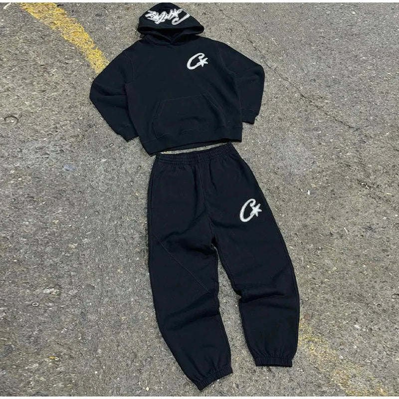Y2K Unisex White Hoodie and Jogger Set, Casual Sportswear, Comfortable Sweatshirt and Pants, Trendy Outfit for Men and Women