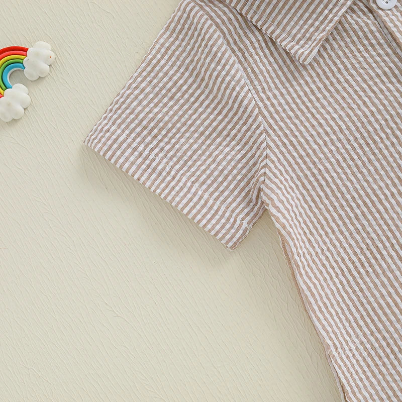 0-18M Newborn Baby Boy Summer Clothes Stripe Short Sleeve Dress Shirt Romper Button Jumpsuit Gentleman Outfit
