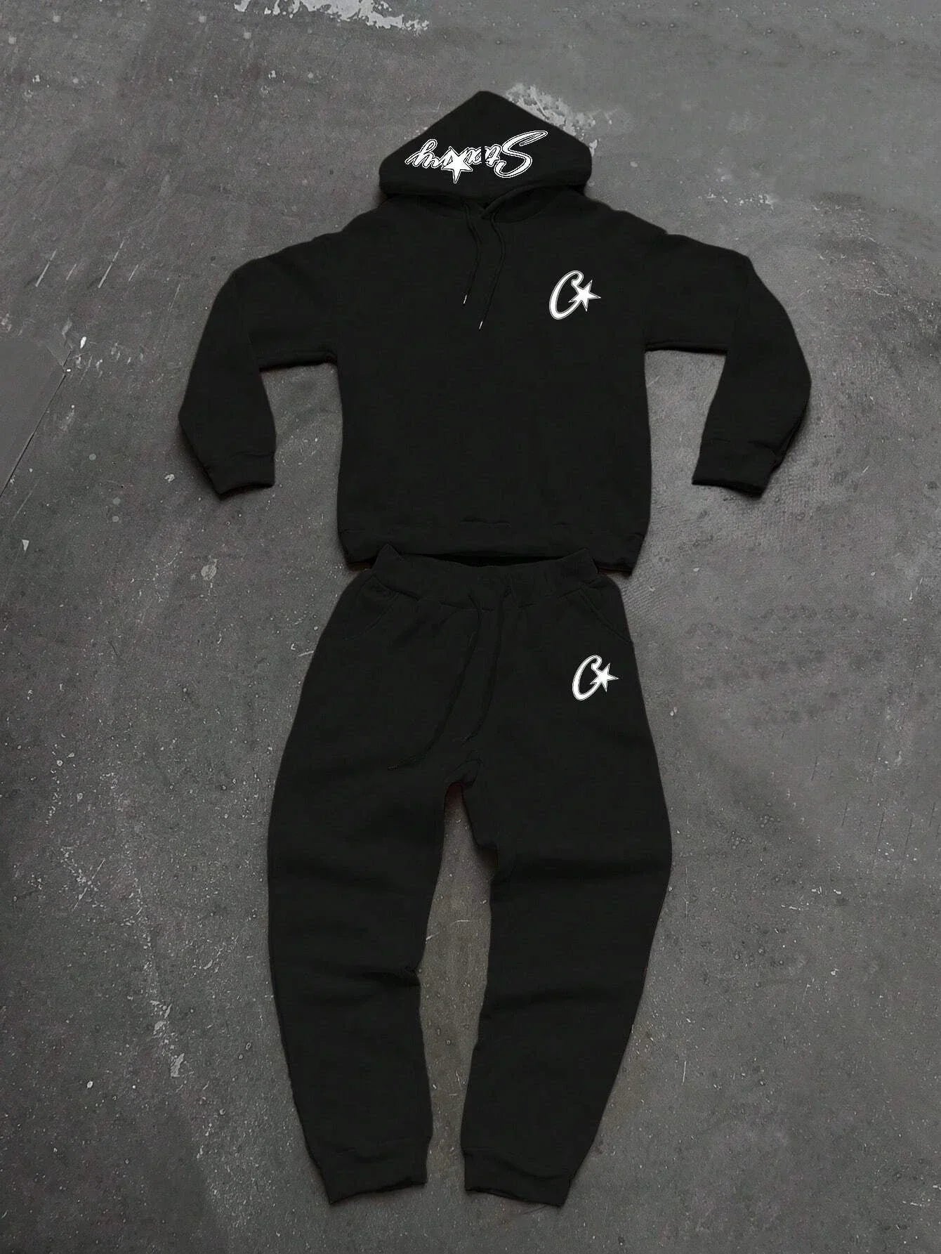 Y2K Unisex White Hoodie and Jogger Set, Casual Sportswear, Comfortable Sweatshirt and Pants, Trendy Outfit for Men and Women