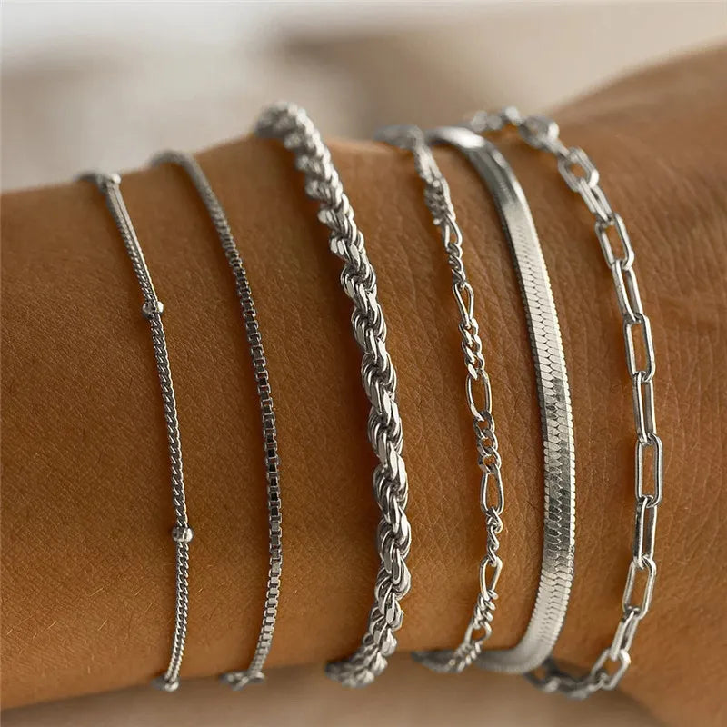 YOBEST 2024 New Heart Beads Chain Bracelets for Women, Silver Color Trendy Geometric Bracelets Set, Party Jewelry Accessories