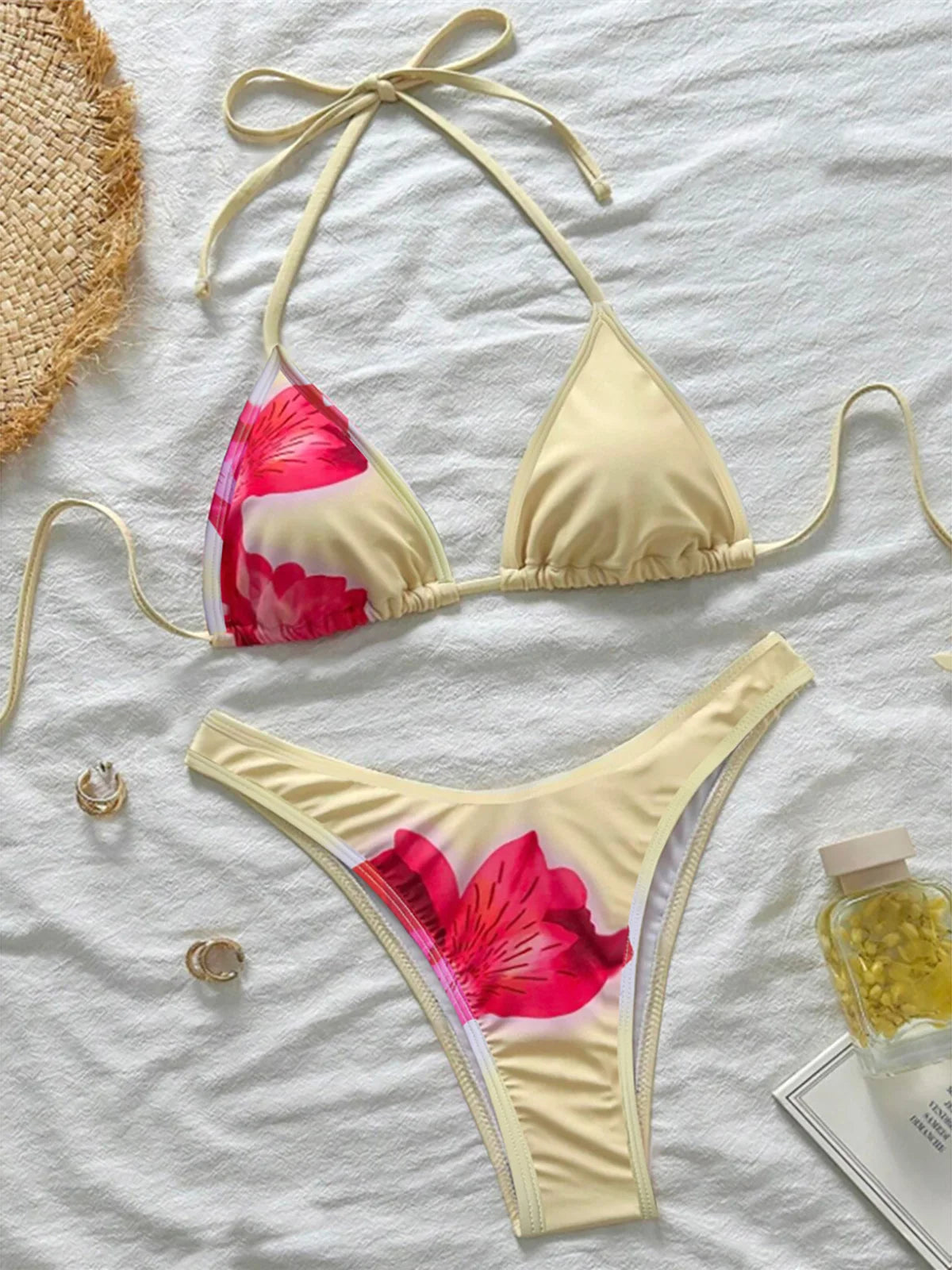 XS - L With Cover Up Flowers Halter Bikini Female Swimsuit Women Swimwear Three-pieces Bikini set Bather Bathing Suit Swim K6800